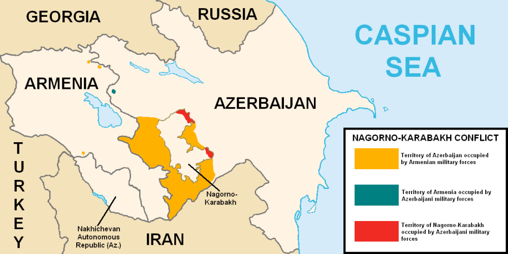 Карта, що показує спірну територію Нагірного Карабаху між Вірменією і сусіднім Азербайджаном 