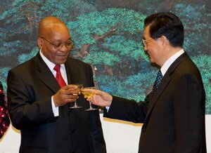 Meeting of the South African President Jacob Zuma with the Chinese President Hu Jintao in Beijing.