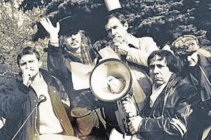 Yu.Meshkov - a prominent orator. His policy he was making with a megaphone at meetings.