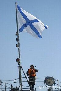 St Andrew's flag on warships of the Black Sea Fleet