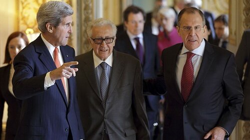 Зустріч держсекретаря США Джона Керрі, глави МЗС РФ Сергія Лаврова і спецпредставника ООН і ЛАД по Сирії Лахдара Брахімі 