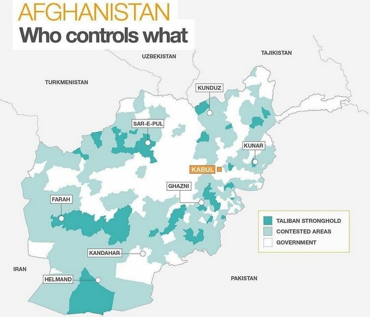 На сьогодні таліби контролюють до 45 % території Афганістану