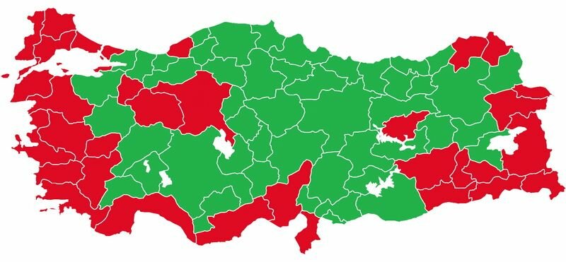 Results of the voting on the referendum in Turkey