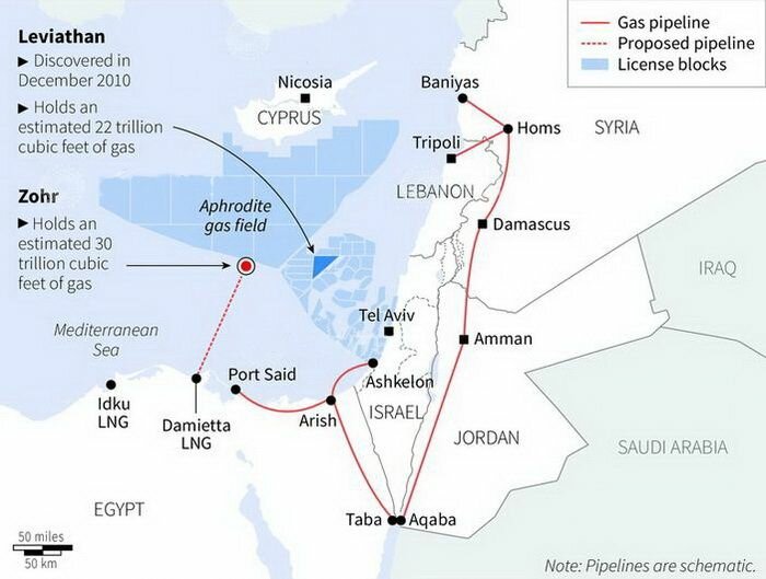 Газові родовища та інфраструктура у східній частині Середземного моря